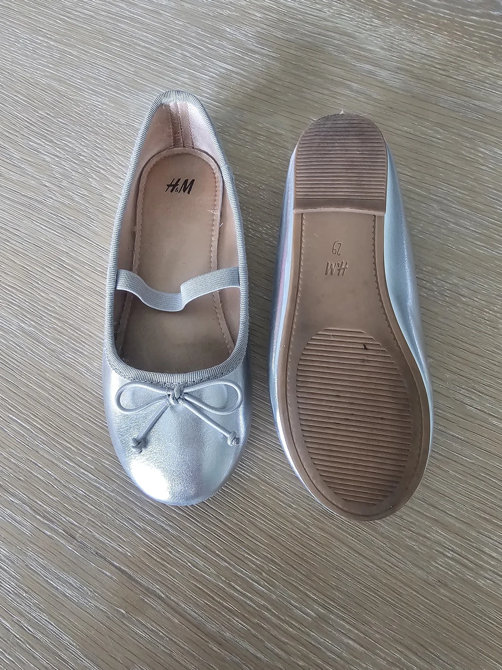 H&M Silver Girls' Ballet Flats with Elastic Strap and Bow